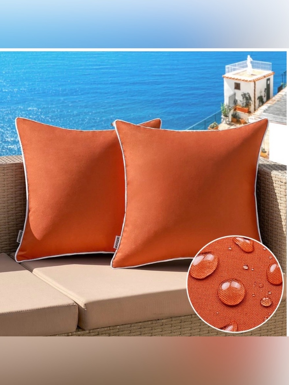Outdoor Pillow Covers Waterproof SQUARE 24x24” BURNT ORANGE